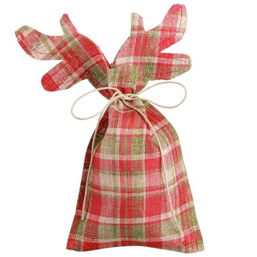 Floristik24 Saco de presente xadrez tecido rena de Natal 22×28cm 5 un