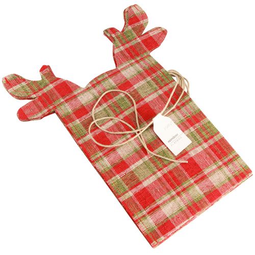 Floristik24 Saco de presente xadrez tecido rena de Natal 22×28cm 5 un