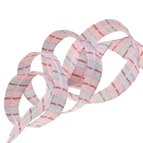 Floristik24 Verifique a fita rosa 15mm 15m