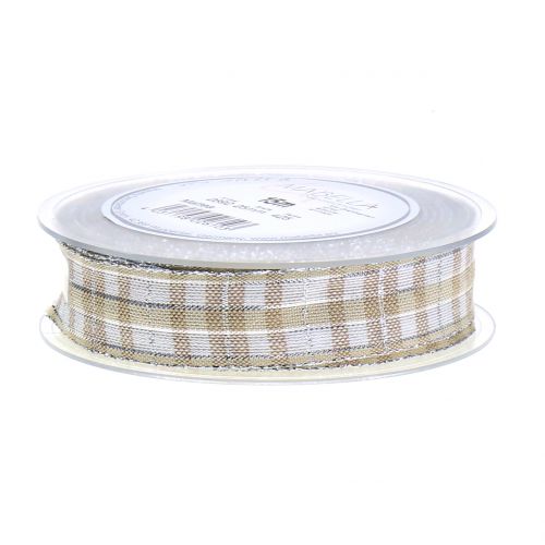 Floristik24 Fita xadrez com mica prata natural 25mm 15m
