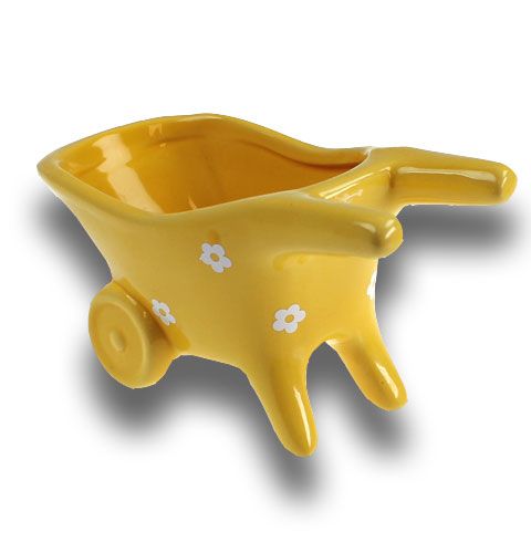 Floristik24 Carrinho de mão de cerâmica amarelo 16,5 cm