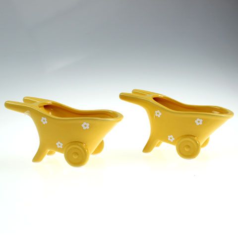 Floristik24 Carrinho de mão de cerâmica amarelo 16,5 cm