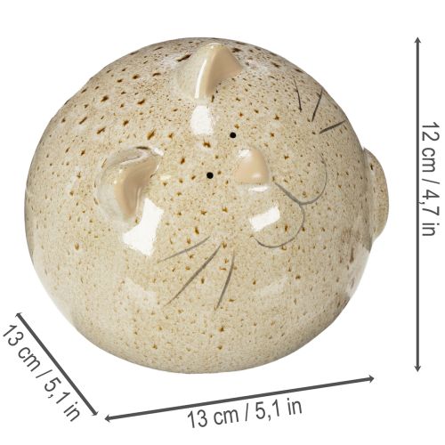 Itens Conjunto de 2 estatuetas decorativas de gato em cerâmica, design redondo, para sala de estar ou quarto, 13 cm.