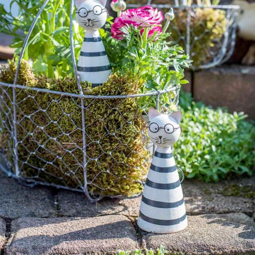 Floristik24 Gato com óculos, figura decorativa para colocar, figura de gato metal preto e branco A16cm Ø7cm