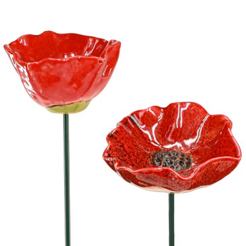 Floristik24 Estaca decorativa de cerâmica para jardim de flores de papoula papoula vermelha Ø8cm 4 un