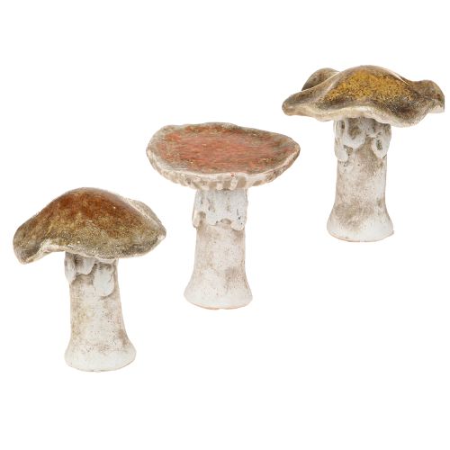 Decoração de mesa de cerâmica com cogumelos, vermelho, marrom, amarelo, H6cm, 6 peças