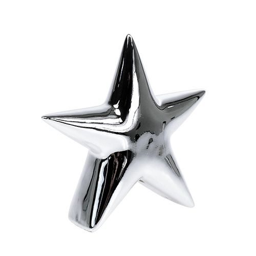 Floristik24 Estrela de cerâmica prateada, brilhante 18cm