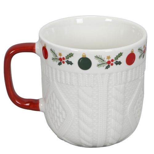 Floristik24 Copo de Natal em cerâmica com padrão de malha e decoração festiva 9cm - vermelho-branco 2 unidades
