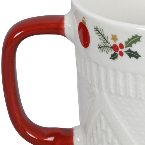Itens Copo de Natal em cerâmica com padrão de malha e decoração festiva 9cm - vermelho-branco 2 unidades