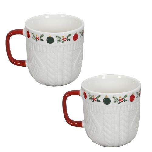 Itens Copo de Natal em cerâmica com padrão de malha e decoração festiva 9cm - vermelho-branco 2 unidades