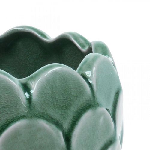 Itens Vaso de flores de cerâmica vintage verde craquelado Ø15cm A13cm