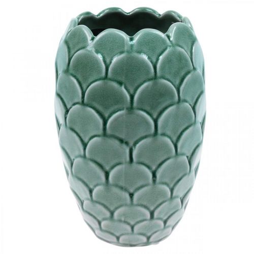 Itens Vaso de flor de cerâmica vintage verde craquelado esmalte Ø15cm A22cm
