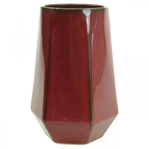 Floristik24 Vaso de Cerâmica Vaso de Flores Vermelho Hexagonal Ø14,5cm A21,5cm