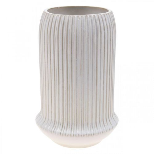 Floristik24 Jarra de cerâmica com ranhuras Jarra de cerâmica branca Ø13cm A20cm