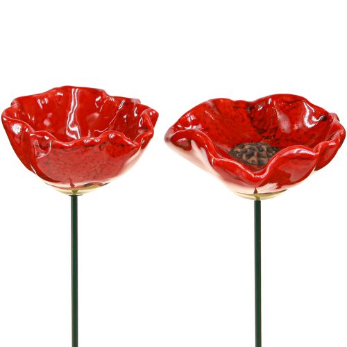 Floristik24 Flores de cerâmica papoula flor decorativa vermelho 6,5 cm 4 un