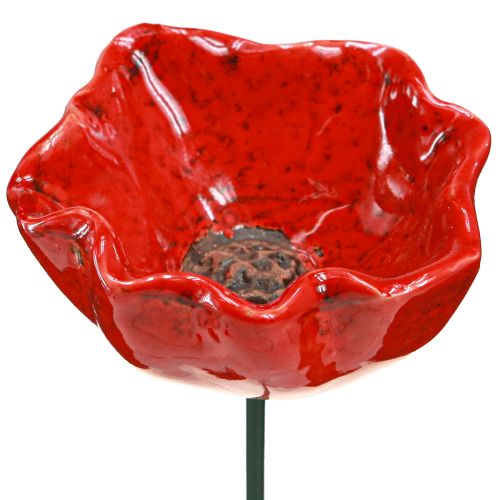 Floristik24 Flores de cerâmica papoula flor decorativa vermelho 6,5 cm 4 un