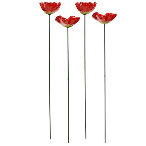 Floristik24 Flores de cerâmica papoula flor decorativa vermelho 6,5 cm 4 un