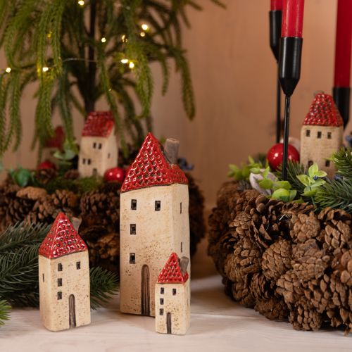 Casas de cerâmica, pequenas casas decorativas, decoração de outono, H8cm, 6 peças
