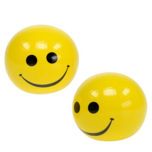 Floristik24 Bola de cerâmica com emoticon amarelo Ø5cm H4.5cm 6pcs