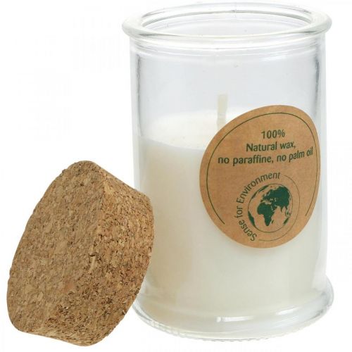 Floristik24 Vela em vidro vela de soja em cera de soja com cortiça branca Ø5,5cm A8,5cm