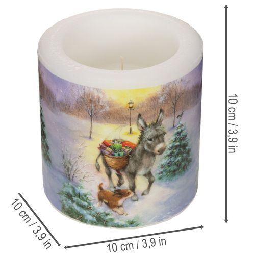 Vela pilar com paisagem de inverno com motivo de burro e cachorro, 10 cm | Floristik24.pt