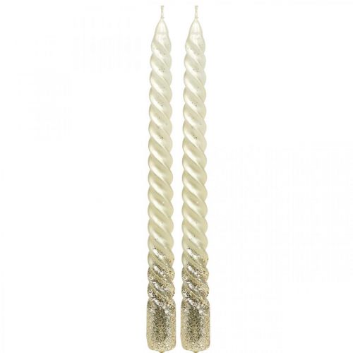 Floristik24 Velas cônicas velas torcidas velas em espiral creme 24cm 2uds