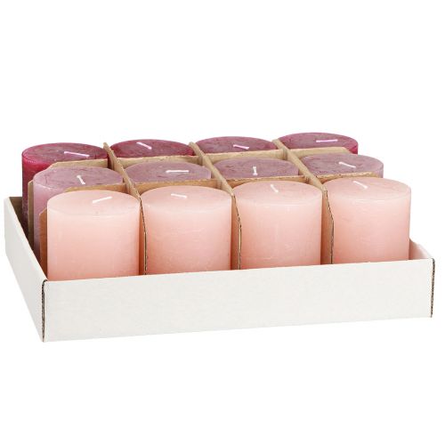 Itens Conjunto de 12 velas rústicas em formato de pilar, nas cores rosa e framboesa, 60x80mm - Versáteis para decoração e celebrações.