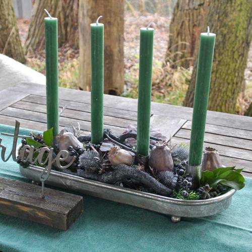 Floristik24 Bandeja de vela oval para 4 velas de metal prateado antigo 40 × 17cm