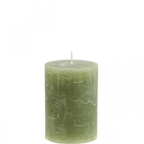 Floristik24 Velas de cor sólida, velas de pilar verde azeitona 70×100mm 4pcs