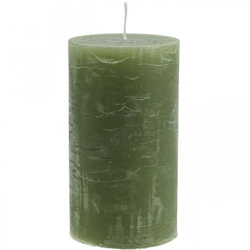 Floristik24 Velas de cor sólida, velas de pilar verde oliva 85×150mm 2pcs