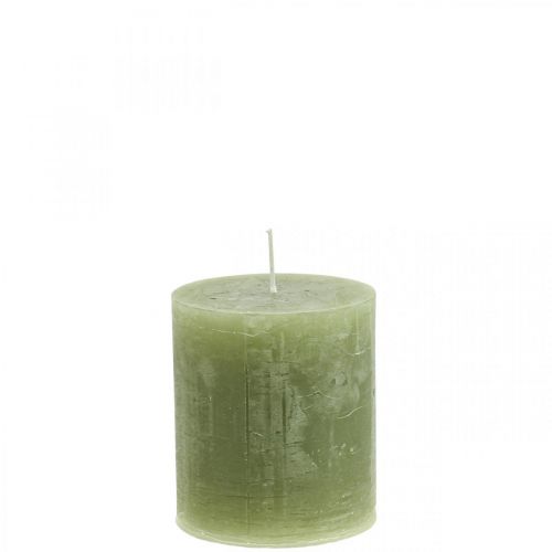 Floristik24 Velas de cor sólida, velas de pilar verde azeitona 70×80mm 4pcs