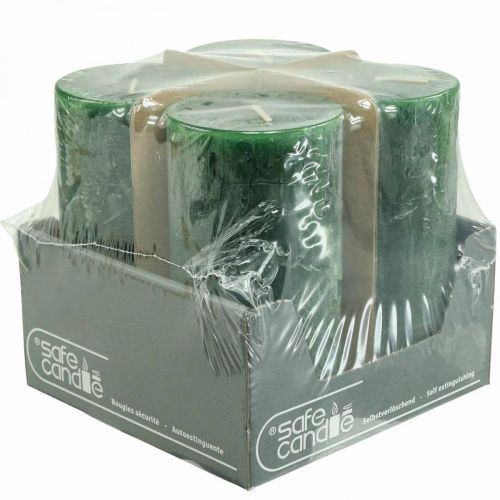 Floristik24 Velas sólidas velas pilar verde escuro 70×140mm 4 un