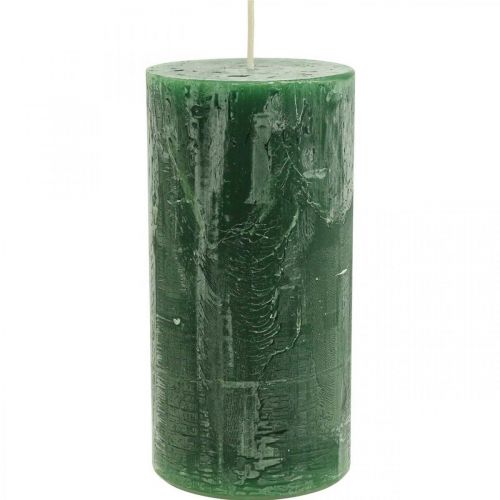 Floristik24 Velas sólidas velas pilar verde escuro 70×140mm 4 un