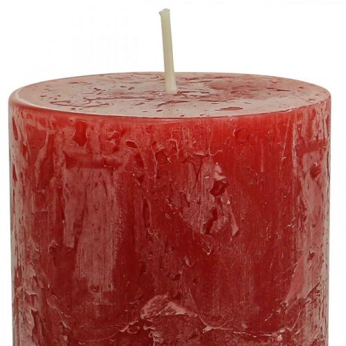 Floristik24 Velas cor sólida vermelhas rústicas autoextinguíveis 70×140mm 4 un