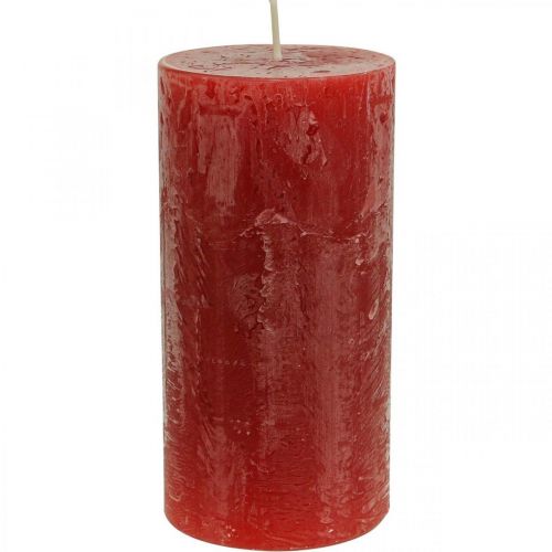 Floristik24 Velas cor sólida vermelhas rústicas autoextinguíveis 70×140mm 4 un