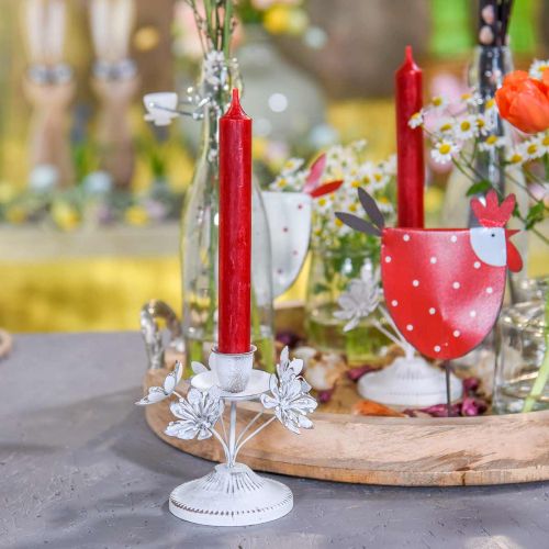 Floristik24 Decoração de velas, primavera, castiçal com flores, decoração de metal para o casamento
