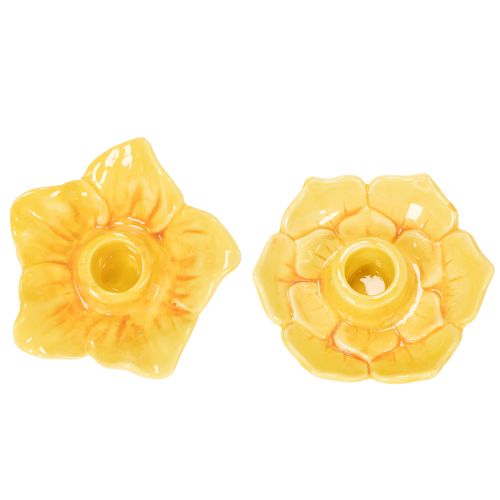 Itens Castiçais de cerâmica em formato de flor para velas cônicas, 11 cm, 2 peças.