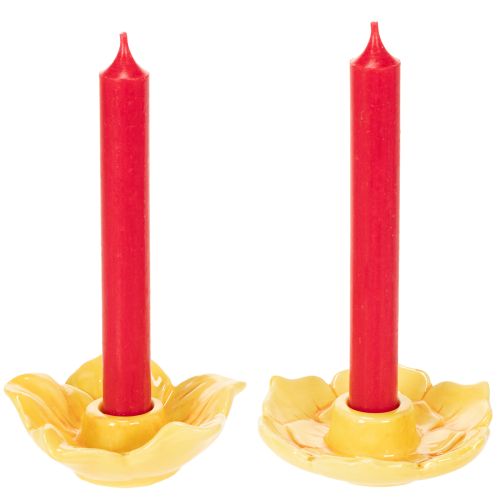 Itens Castiçais de cerâmica em formato de flor para velas cônicas, 11 cm, 2 peças.