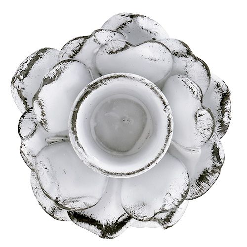 Floristik24 Porta-velas em formato de flor branco surrado Ø5,8cm H6,8cm 4 peças