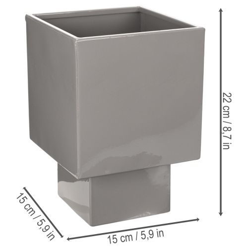 Vaso cúbico cinza com base