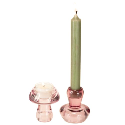 Floristik24 Porta-velas cogumelo porta-velas vidro baga Ø6,5cm H7cm 2 peças