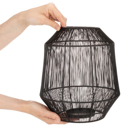 Castiçal preto, lanterna decorativa, cesto de arame, Ø24cm, A28cm | Floristik24.pt
