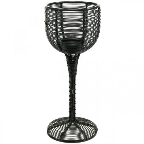 Floristik24 Suporte de luz para chá copo de vinho decorativo preto de metal Ø13cm A31,5cm