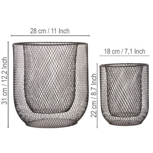Castiçal de arame preto em forma de cesta, Ø28,5/18 cm, conjunto de 2 | Floristik24.pt