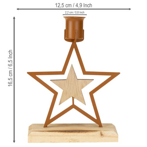 Itens Velas castiçal estrela coração abeto marrom H16.5cm sortidas 3 unidades