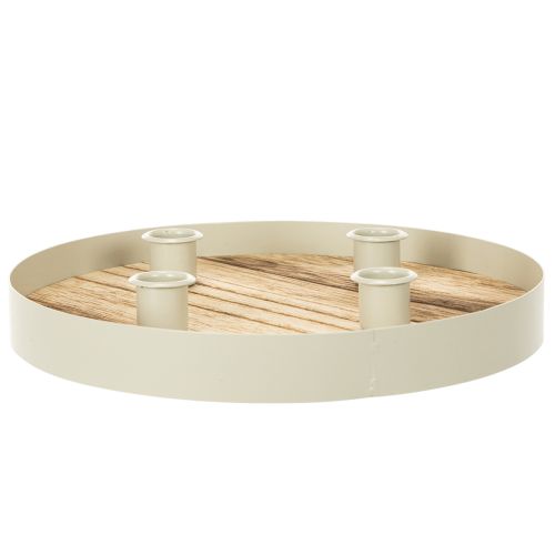 Castiçal para quatro velas finas, bandeja redonda de madeira, 25 cm | Floristik24.pt