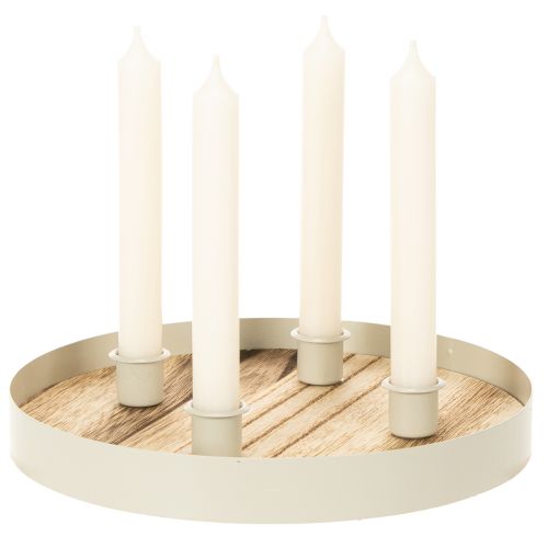 Castiçal para quatro velas finas, bandeja redonda de madeira, 25 cm | Floristik24.pt