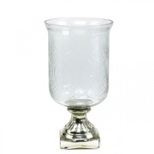 Floristik24 Lanterna de vidro com base efeito antigo prateado Ø17cm A31,5cm