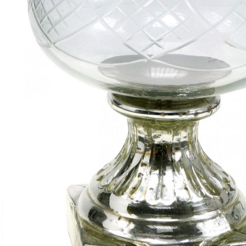 Floristik24 Lanterna de vidro com base efeito antigo prateado Ø17cm A31,5cm