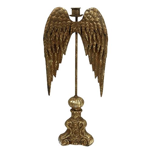Castiçal com asas de anjo ouro Alt.42cm